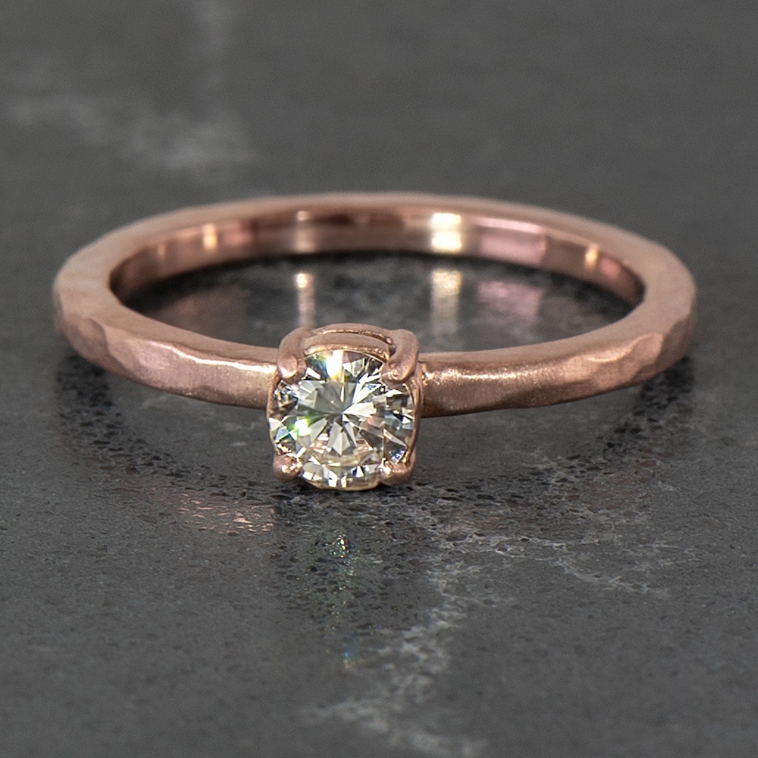 Diamond Hammer Finished Solitaire in Rose Gold - Malleable Jewellers