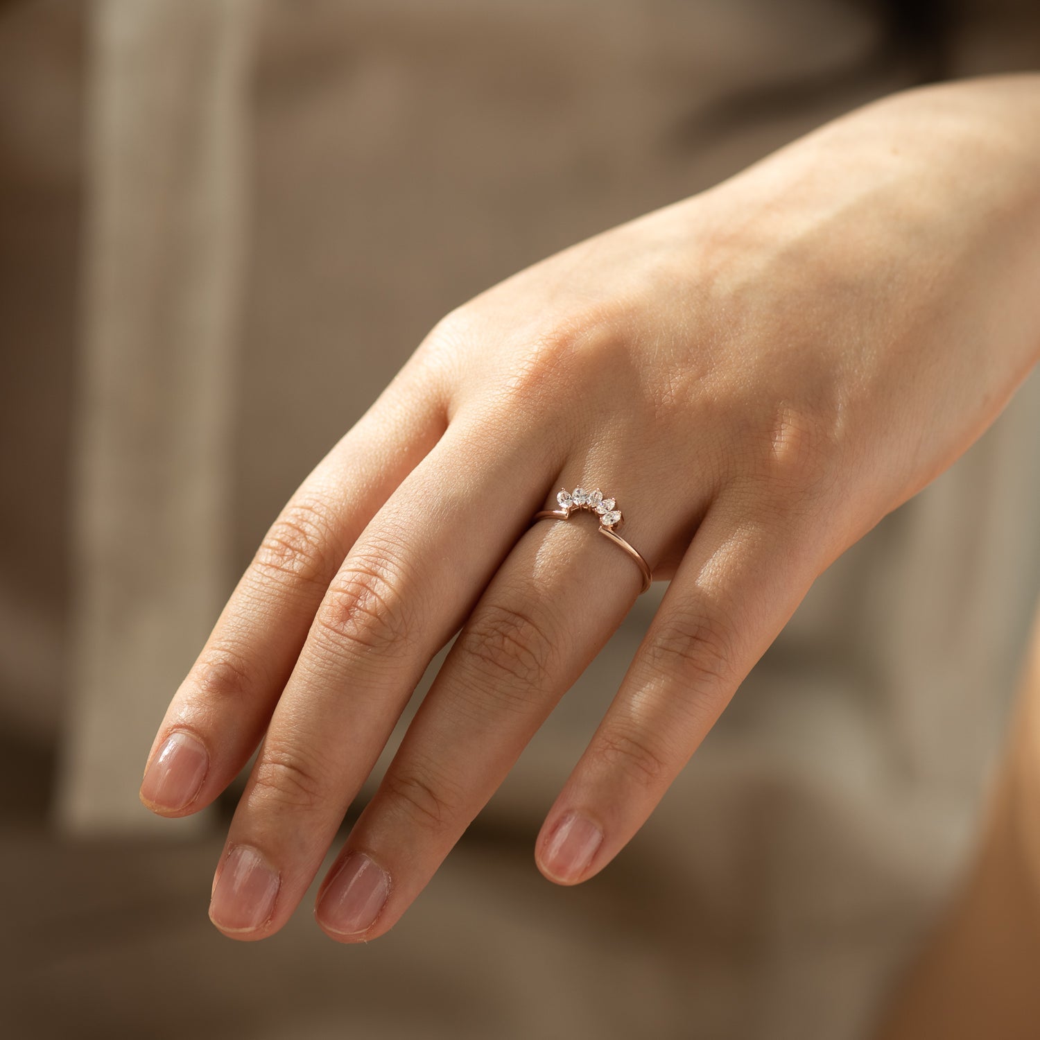 Half Moon Diamond Ring in Rose Gold - Malleable Jewellers