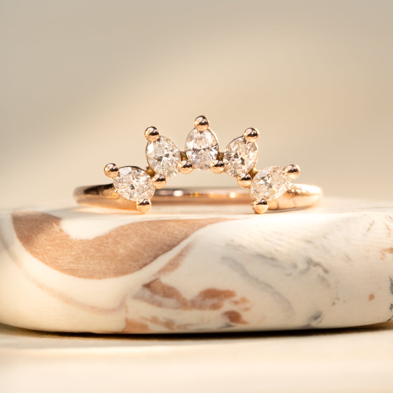 Half Moon Diamond Ring in Rose Gold - Malleable Jewellers