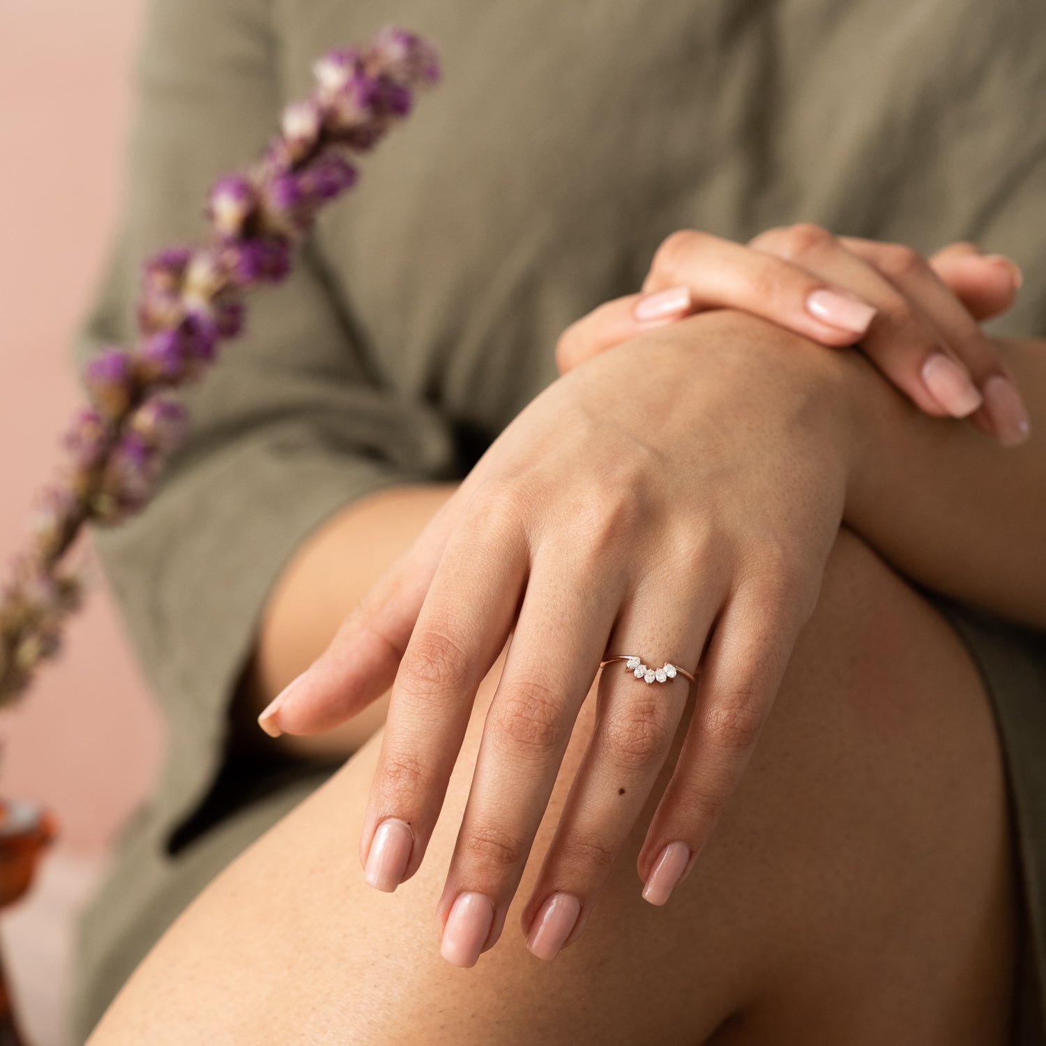 Half Moon Diamond Ring in Rose Gold - Malleable Jewellers