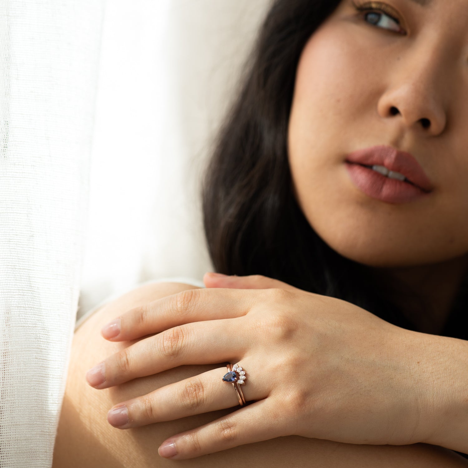 Half Moon Diamond Ring in Rose Gold - Malleable Jewellers