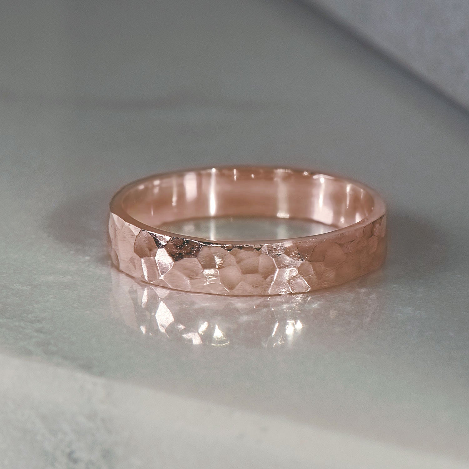 Hammer Finished Band Ring in Rose Gold - Malleable Jewellers