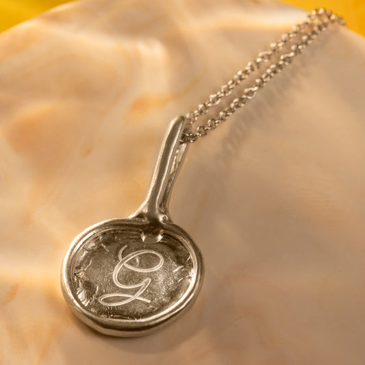 Organic Initial Necklace in White Gold