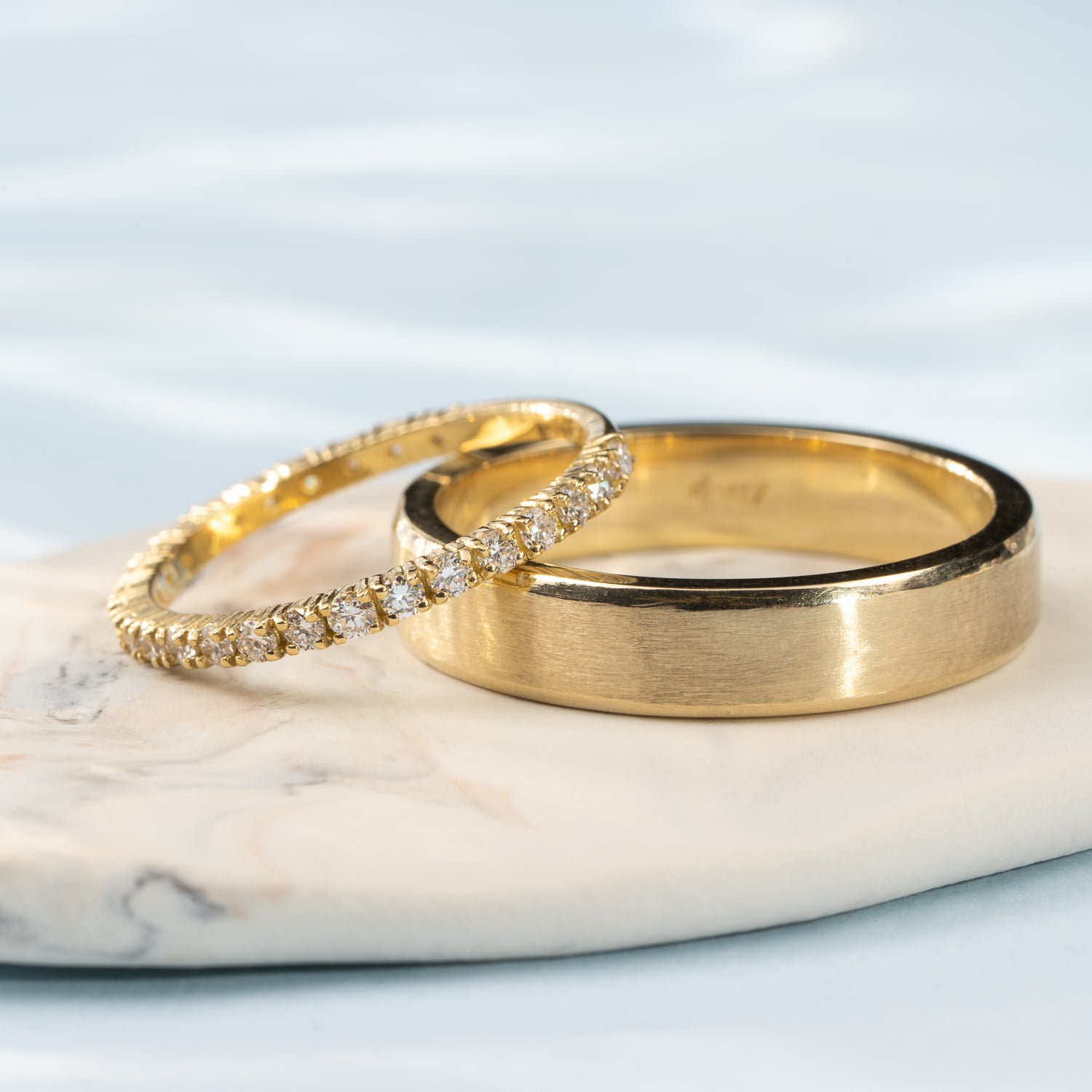 Brushed Bevelled Ring in Yellow Gold