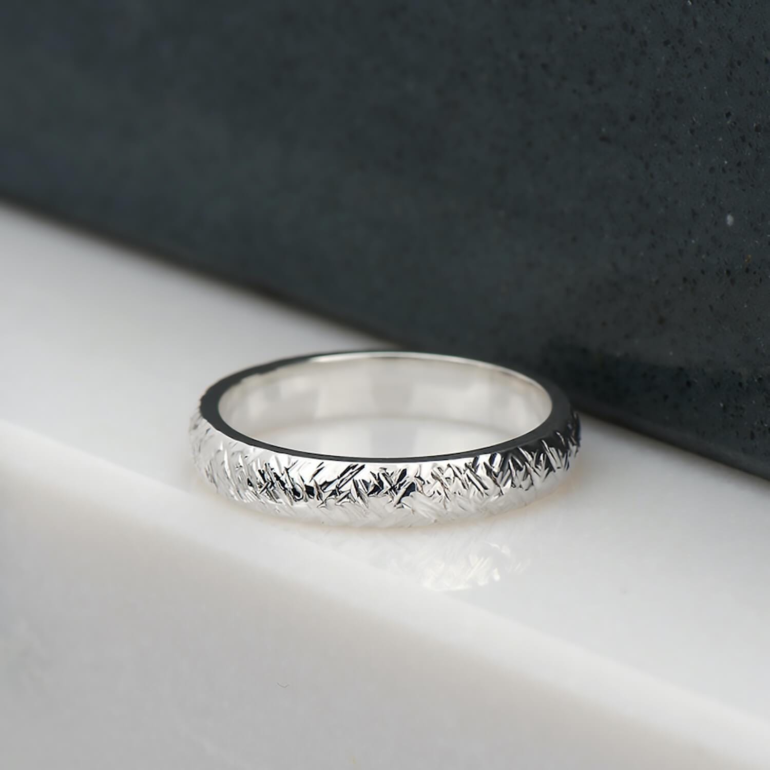 Cross - Hatched Ring in Sterling Silver - Malleable Jewellers