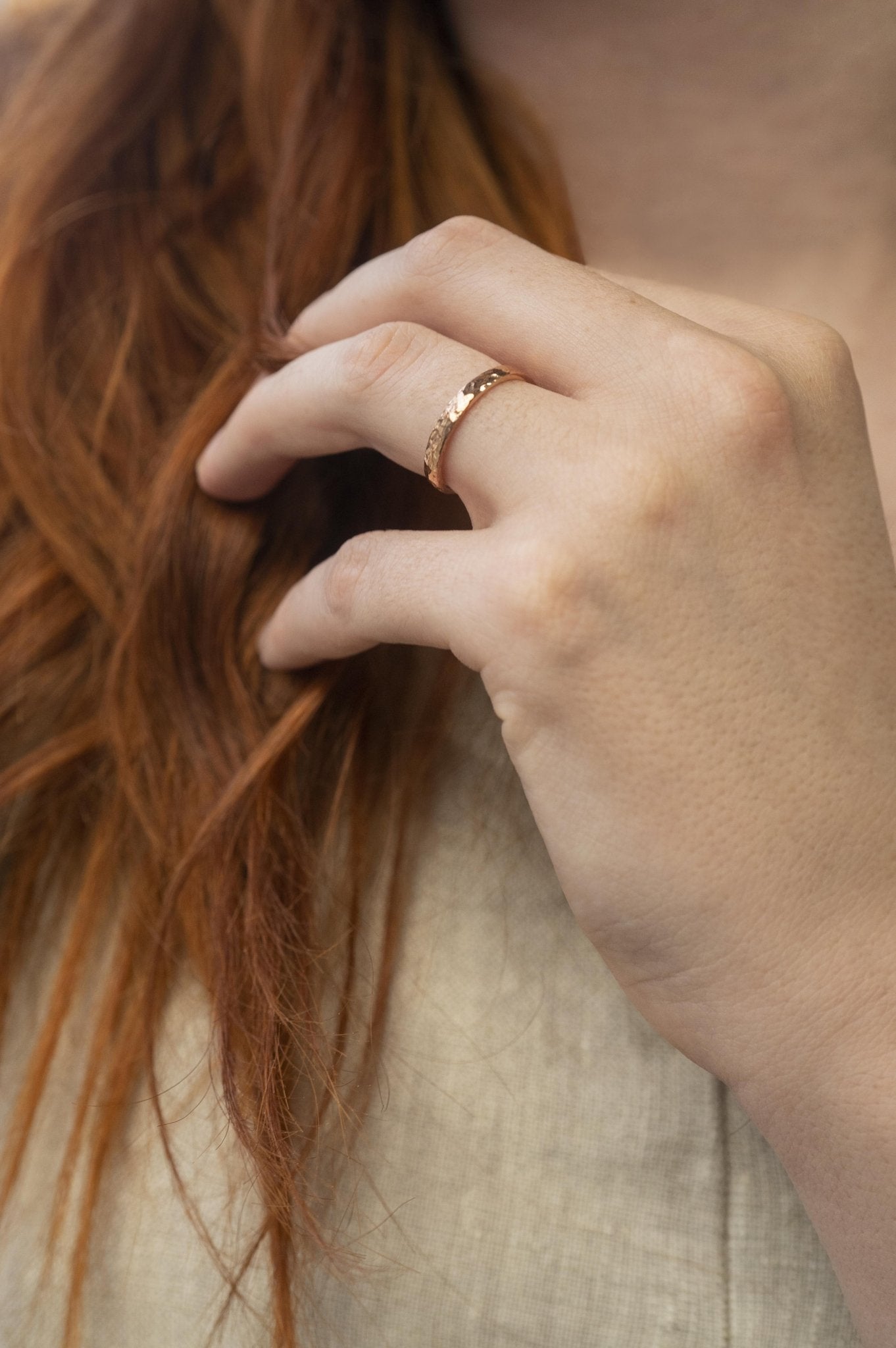 Hammer Finished Band Ring in Rose Gold - Malleable Jewellers