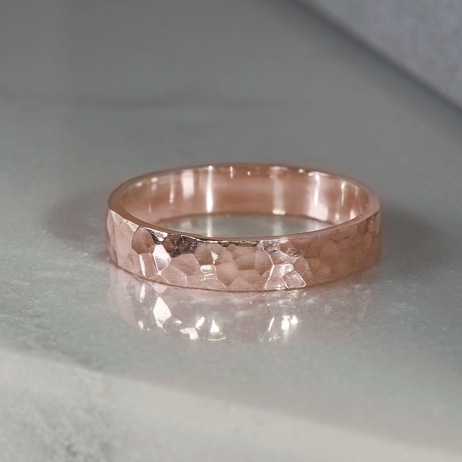 Hammer Finished Band Ring in Rose Gold - Malleable Jewellers