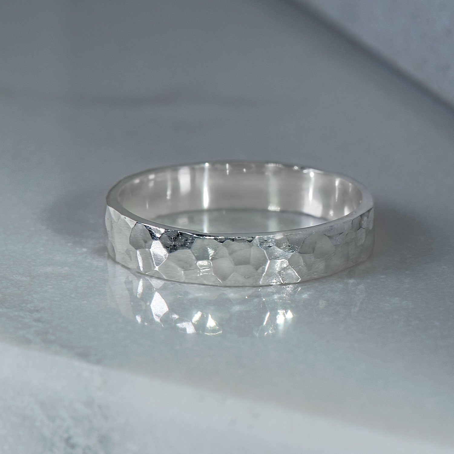 Hammer Finished Band Ring in Sterling Silver - Malleable Jewellers