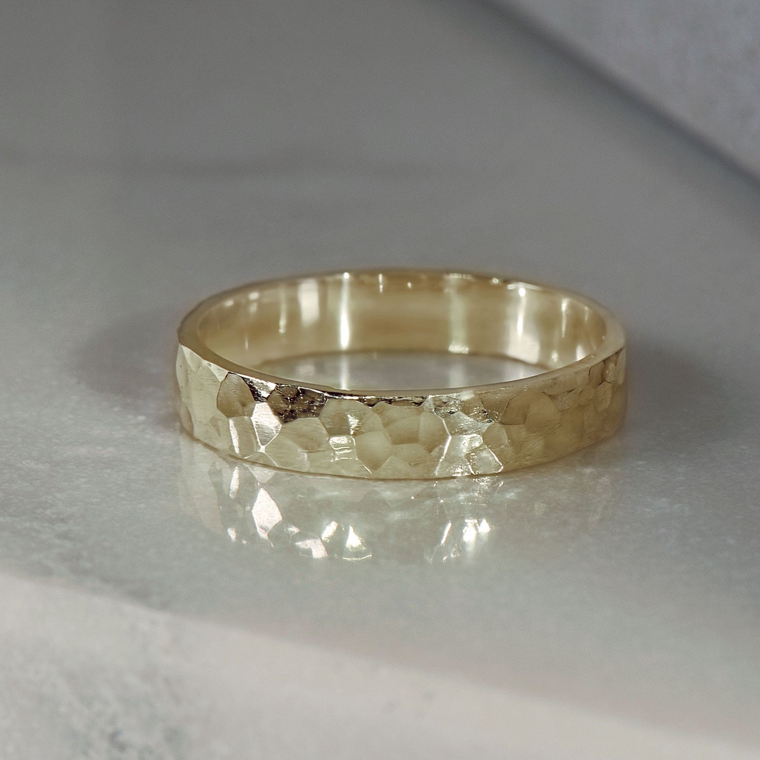 Hammer Finished Band Ring in Yellow Gold - Malleable Jewellers