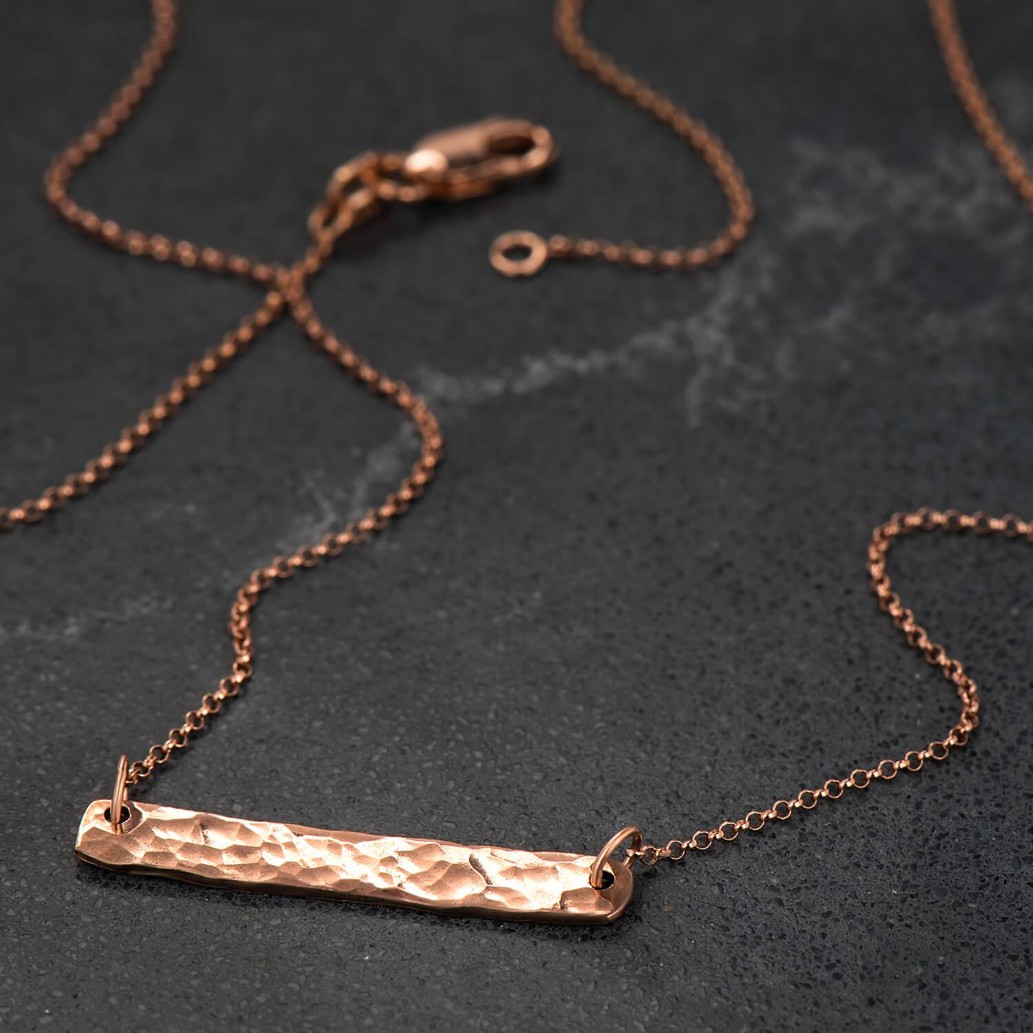 Hammer Finished Bar Necklace in Rose Gold