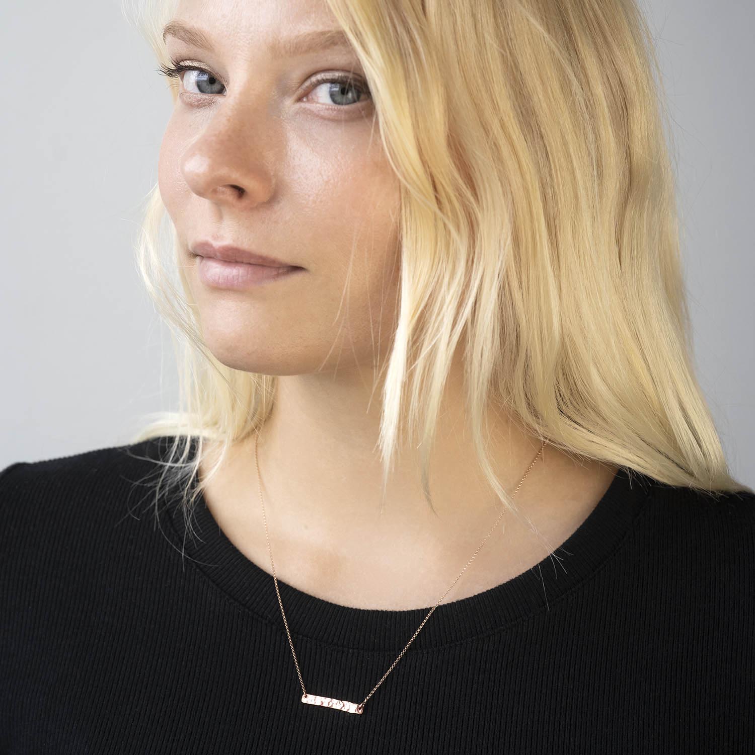 Hammer Finished Bar Necklace in Rose Gold - Malleable Jewellers