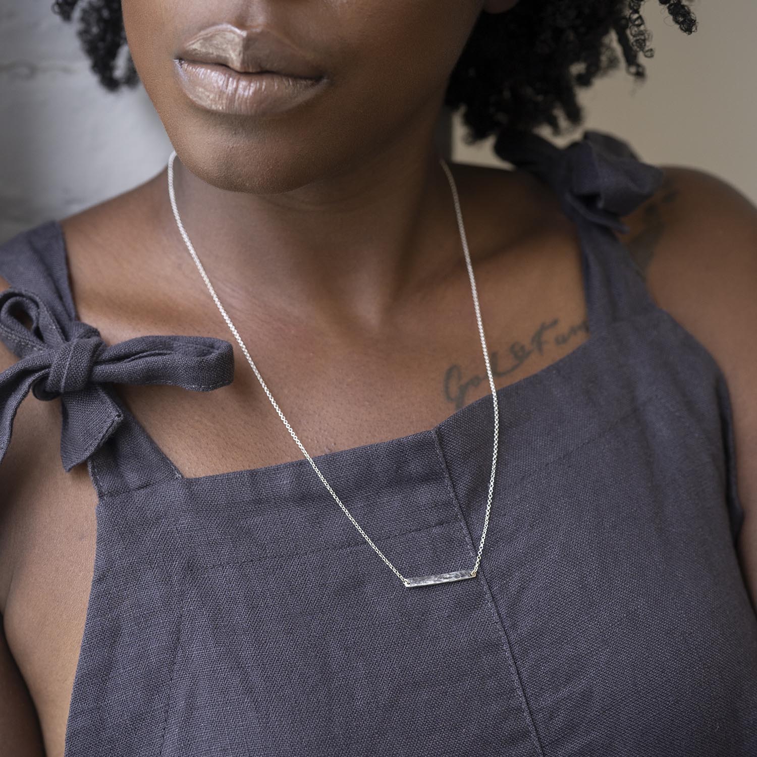 Hammer Finished Bar Necklace in Sterling Silver - Malleable Jewellers