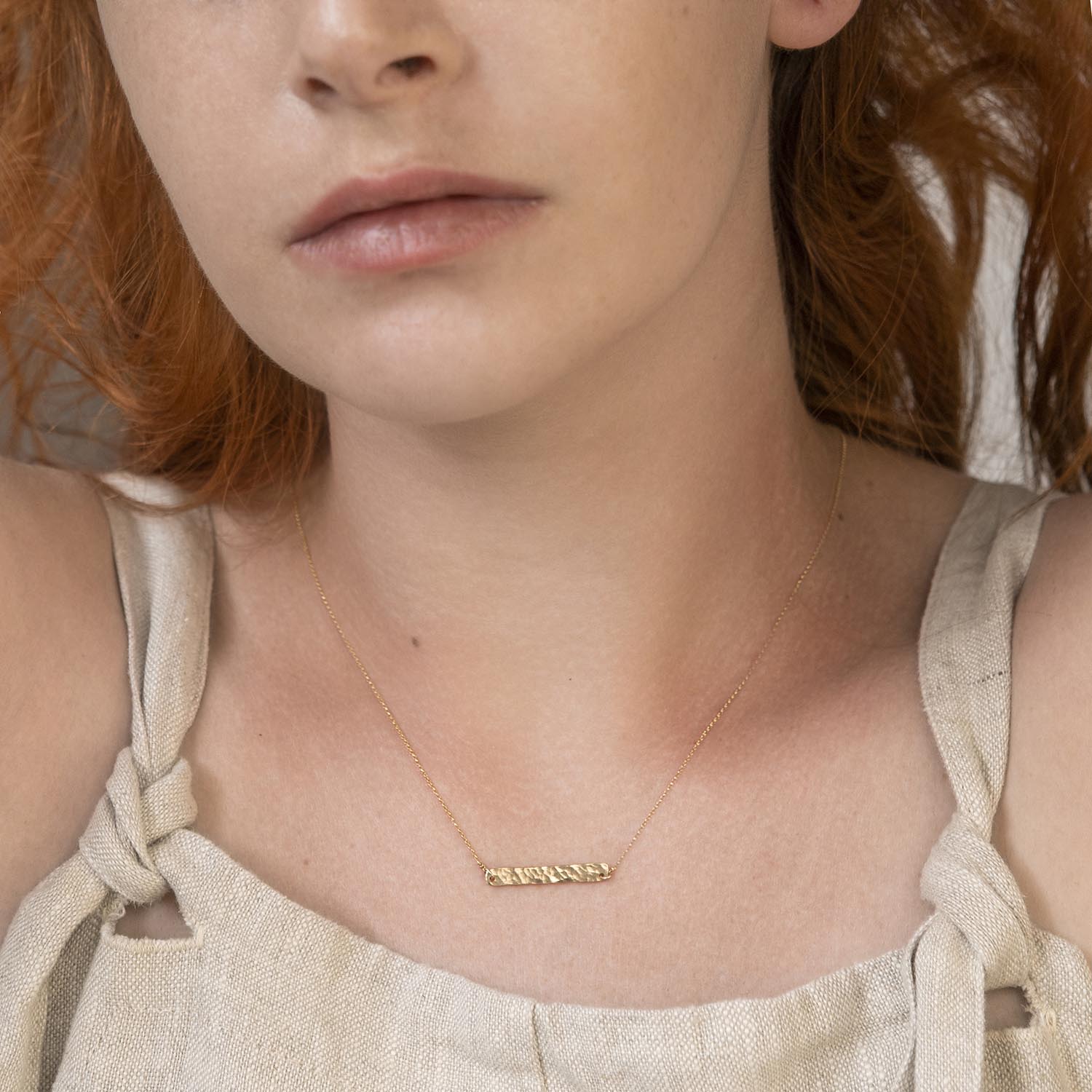 Hammer Finished Bar Necklace in Yellow Gold - Malleable Jewellers