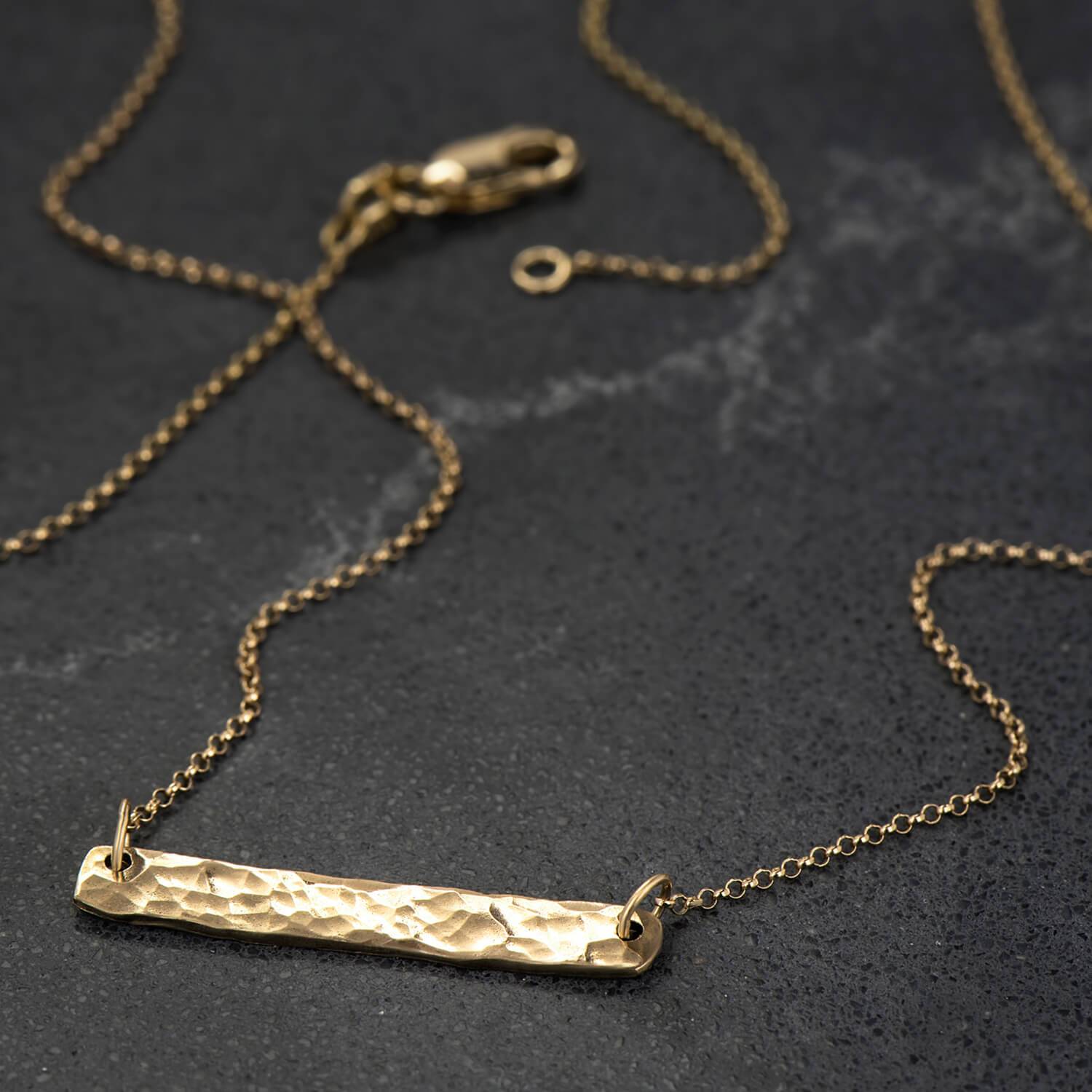 Hammer Finished Bar Necklace in Yellow Gold - Malleable Jewellers