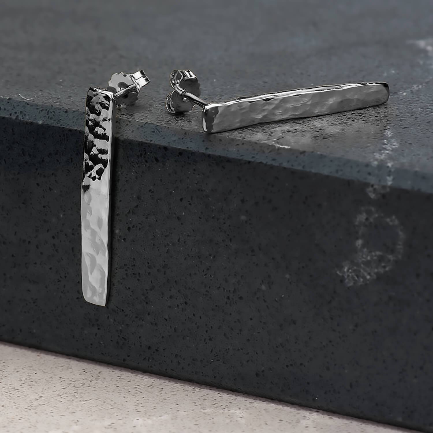 Hammer Finished Drop Earrings in Sterling Silver