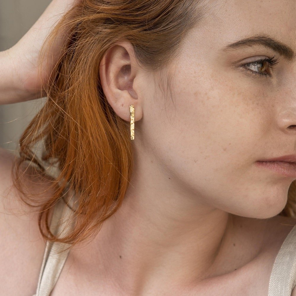 Hammer Finished Drop Earrings in Yellow Gold - Malleable Jewellers