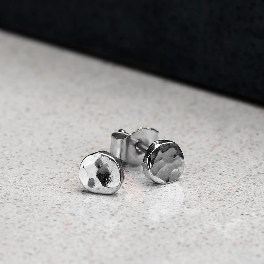 Hammer Finished Studs in Sterling Silver - Malleable Jewellers