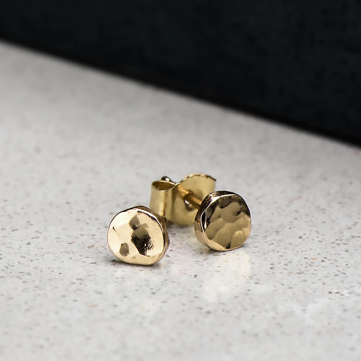 Hammer Finished Studs in Yellow Gold - Malleable Jewellers