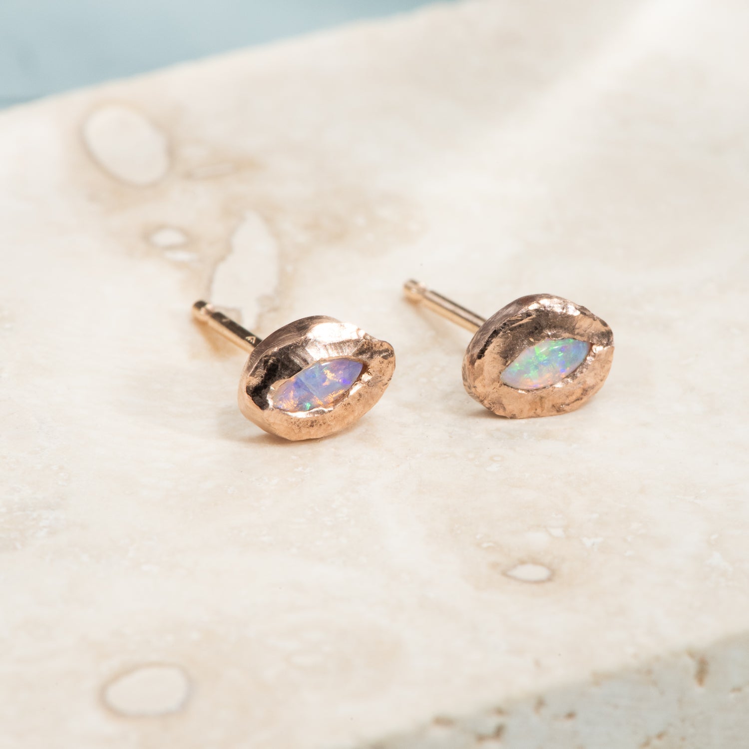 Iridescent Studs in Rose Gold - Malleable Jewellers