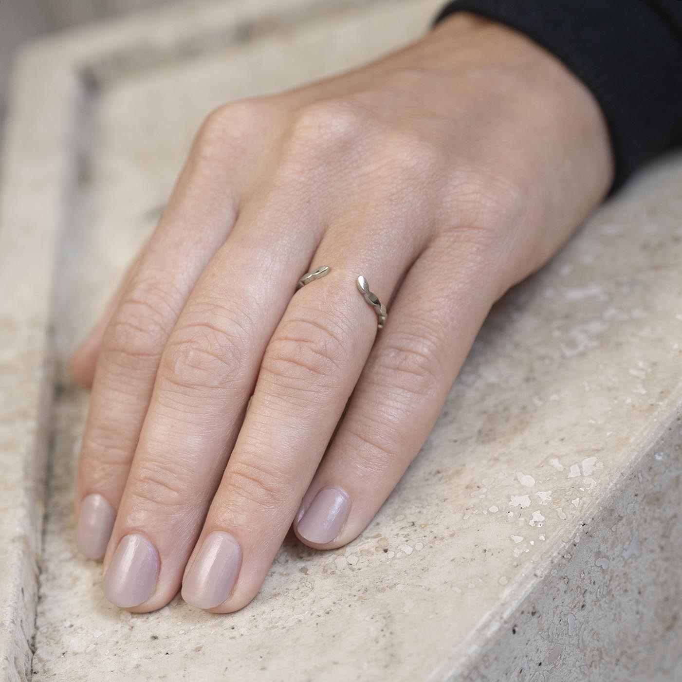 Leaf Chevron Ring in White Gold - Malleable Jewellers