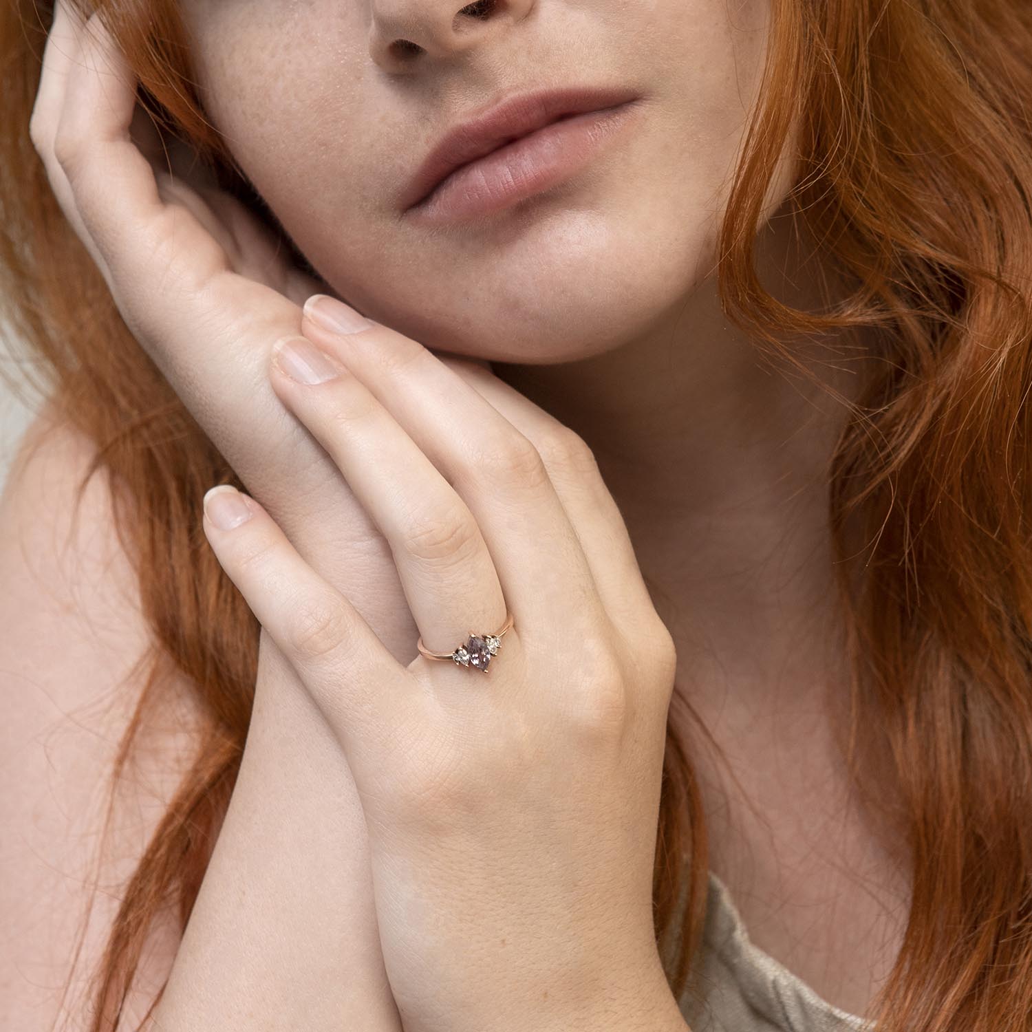 Pink Sapphire & Diamond Marquise Ring in Rose Gold - Malleable Jewellers