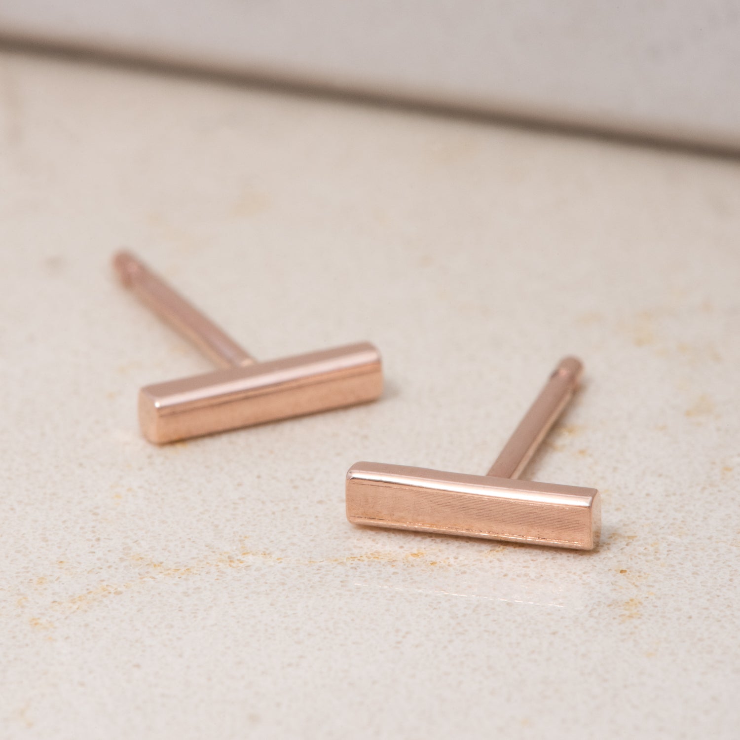 Rectangular Studs in Rose Gold - Malleable Jewellers