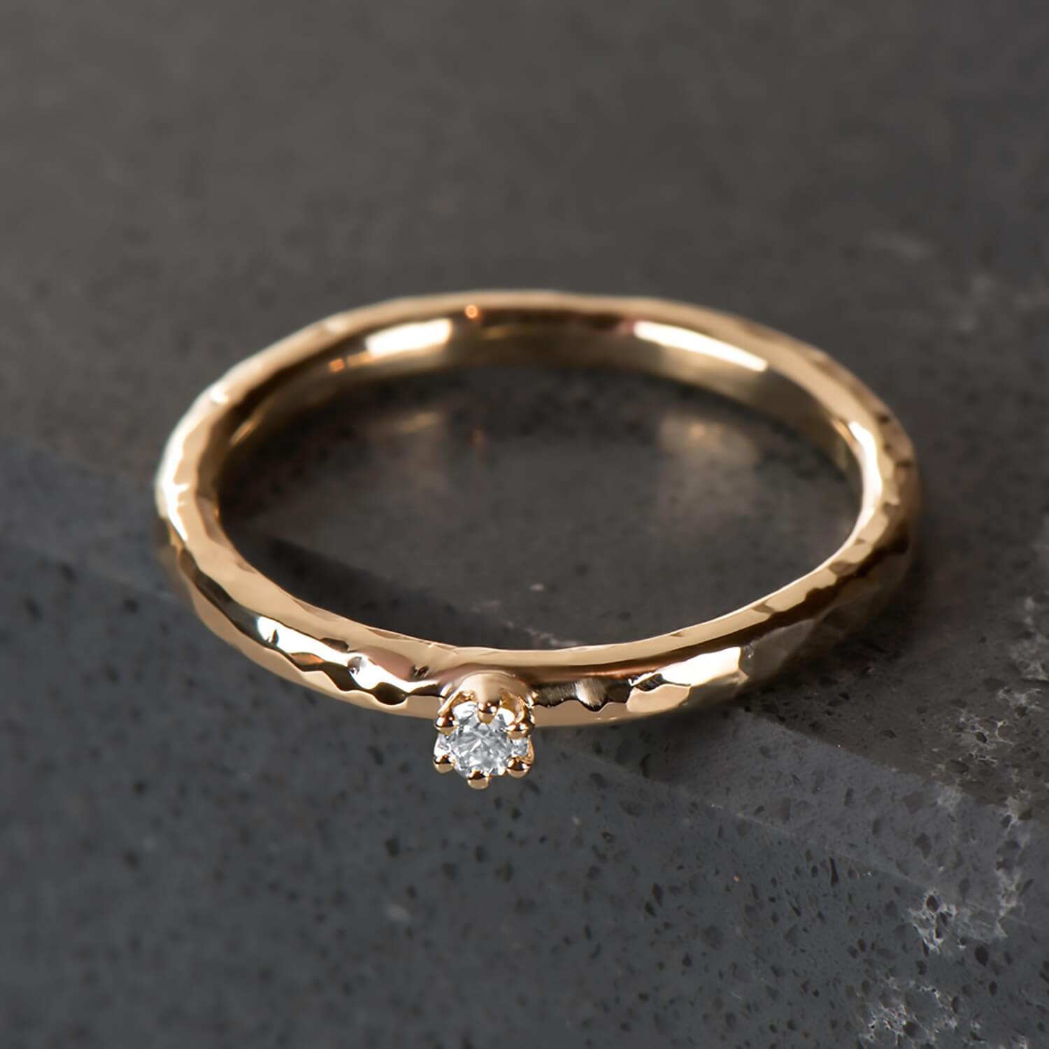 Recycled Diamond & Yellow Gold Hammer Finished Ring - Malleable Jewellers