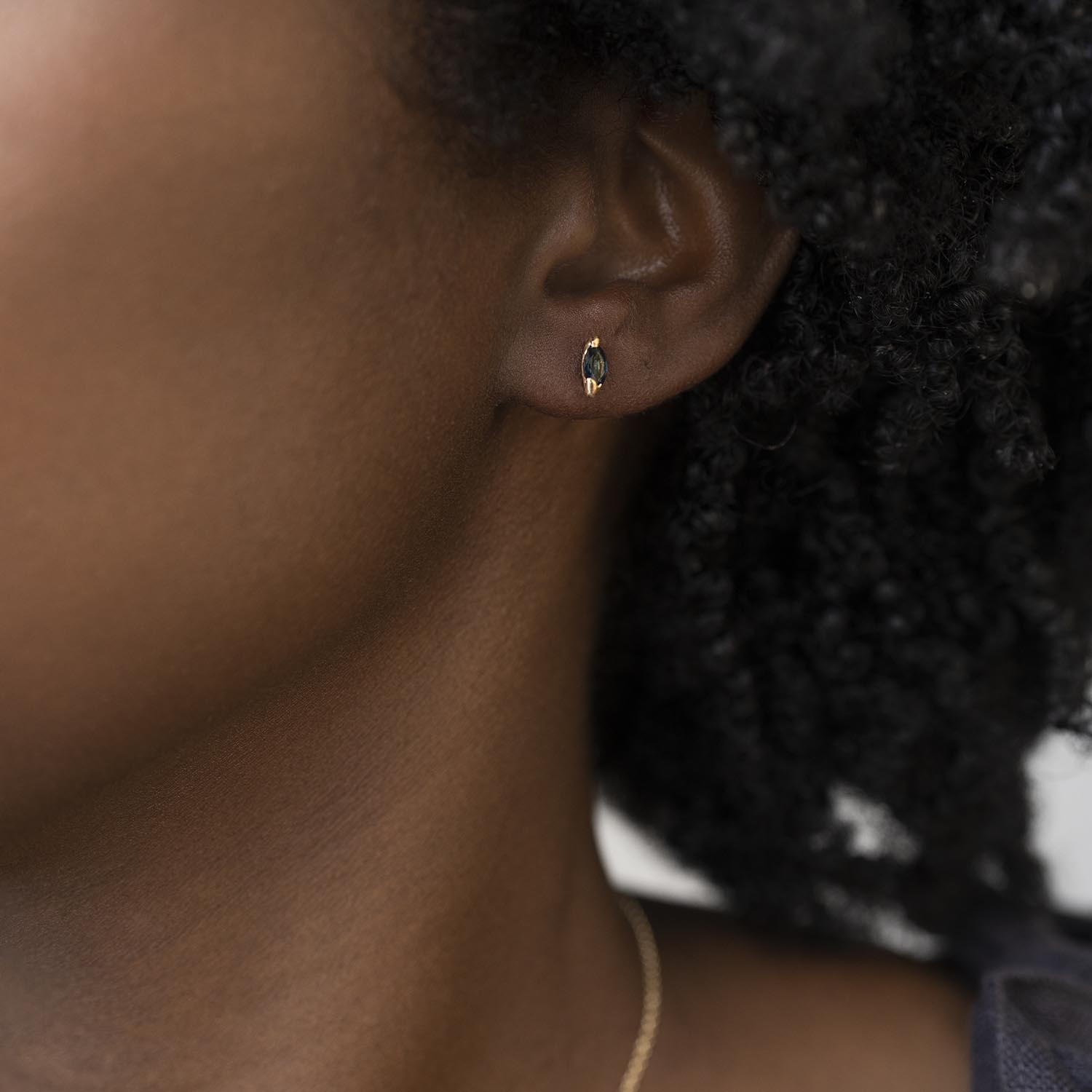 Recycled Marquise Sapphire Kimberlite Studs in Yellow Gold - Malleable Jewellers