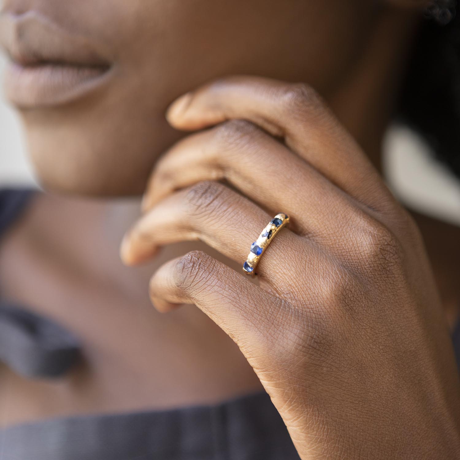 Recycled Sapphire Row Kimberlite Ring in Yellow Gold - Malleable Jewellers