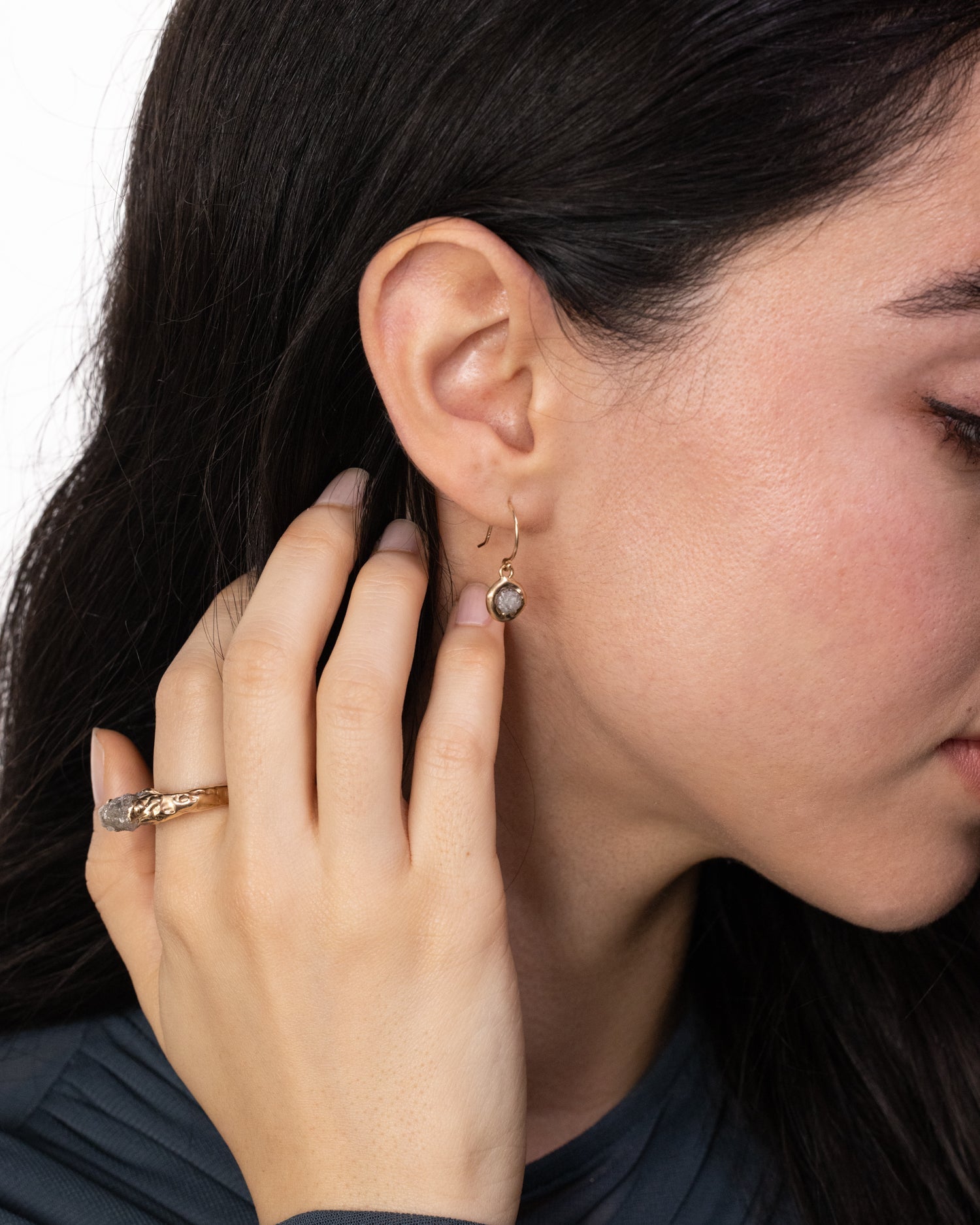 Rough Diamond Droplet Kimberlite Earrings in Yellow Gold - Malleable Jewellers