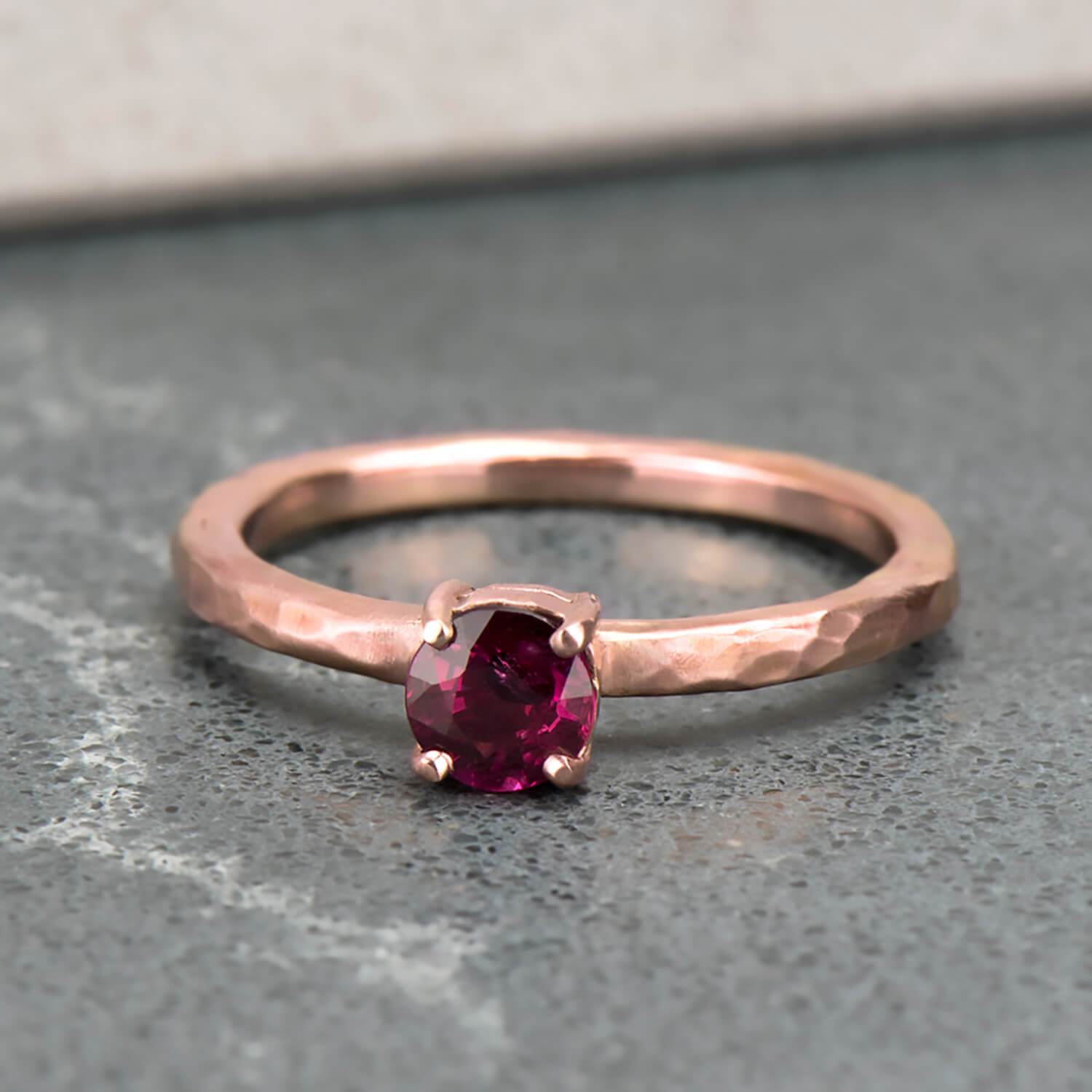 Ruby Hammer Finished Solitaire in Rose Gold - Malleable Jewellers