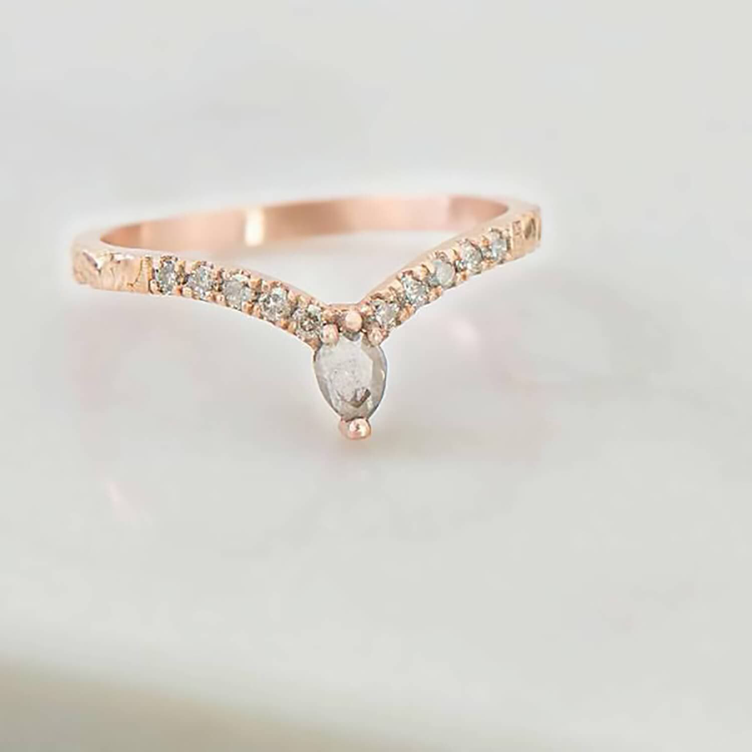Salt & Pepper Chevron Ring in Rose Gold