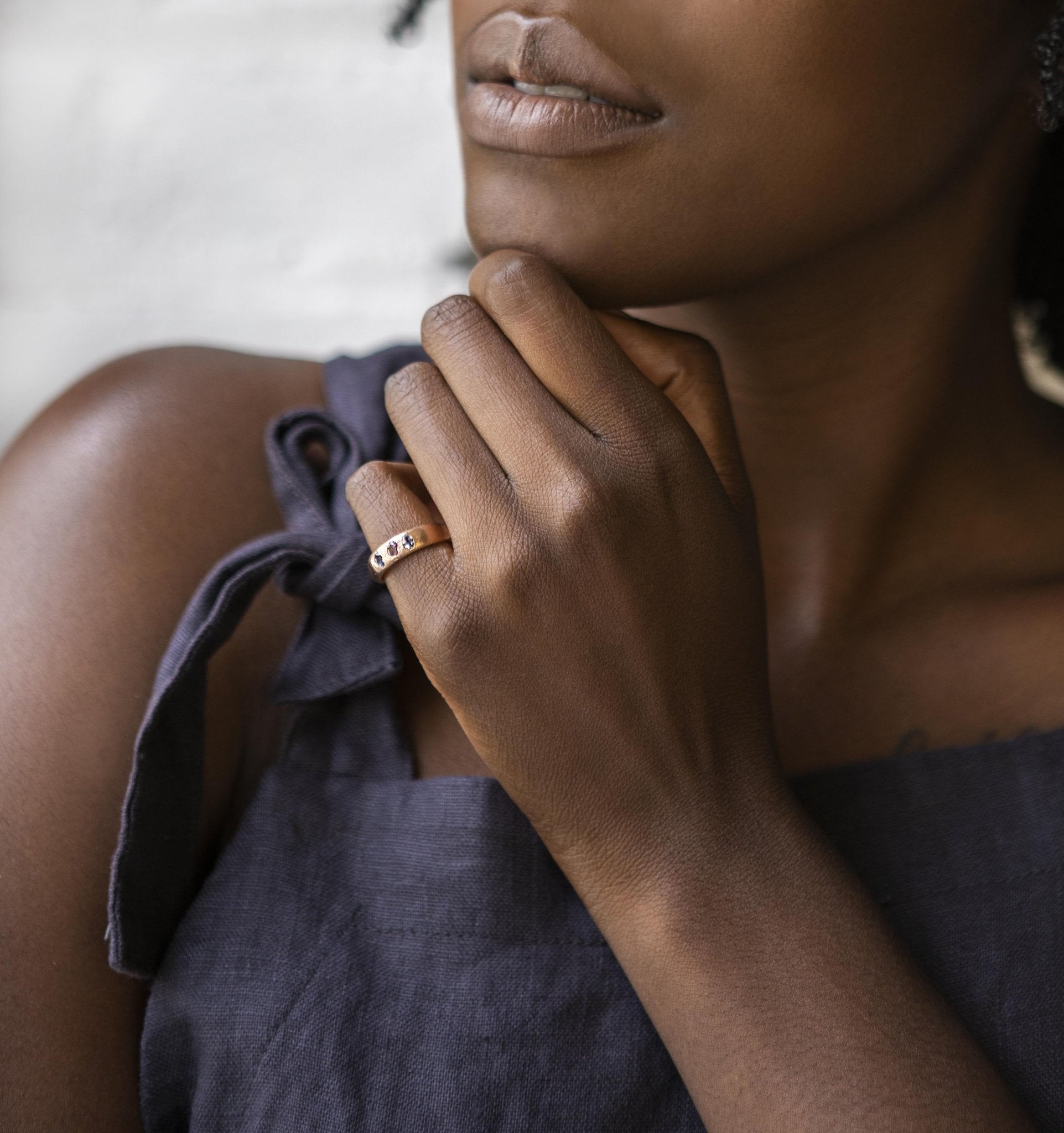 Sapphire Trio Kimberlite Ring in Rose Gold - Malleable Jewellers