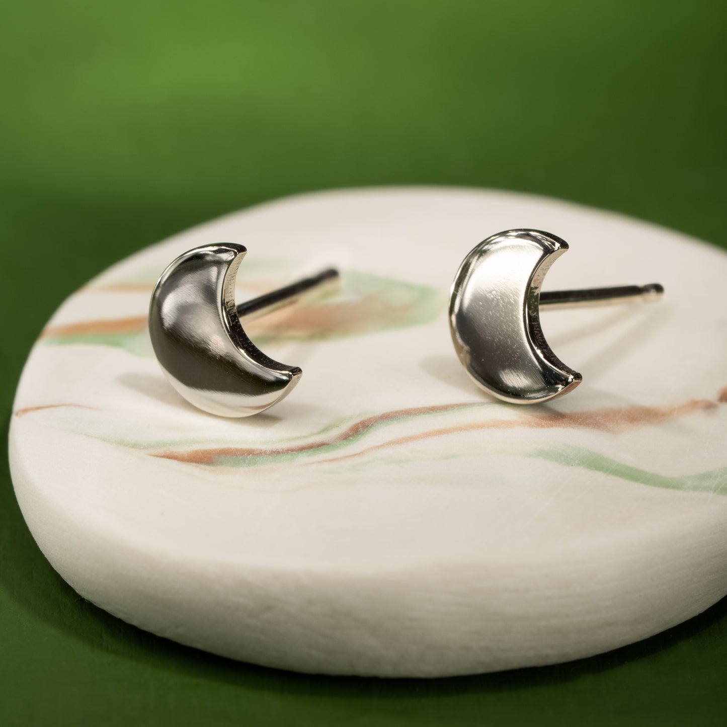 Half Moon Studs in White Gold