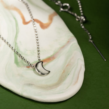 Half Moon Necklace in White Gold