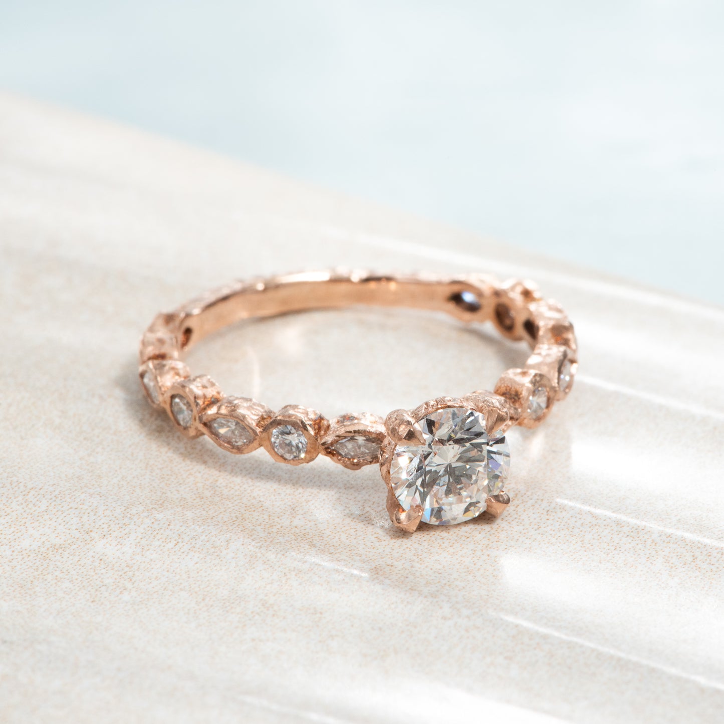 Baroque Diamond Solitaire in Rose Gold