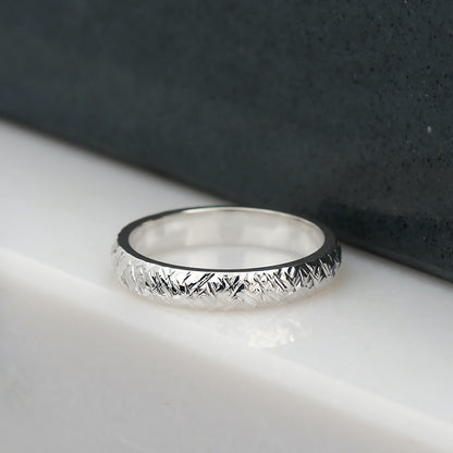 Cross-Hatched Ring in White Gold