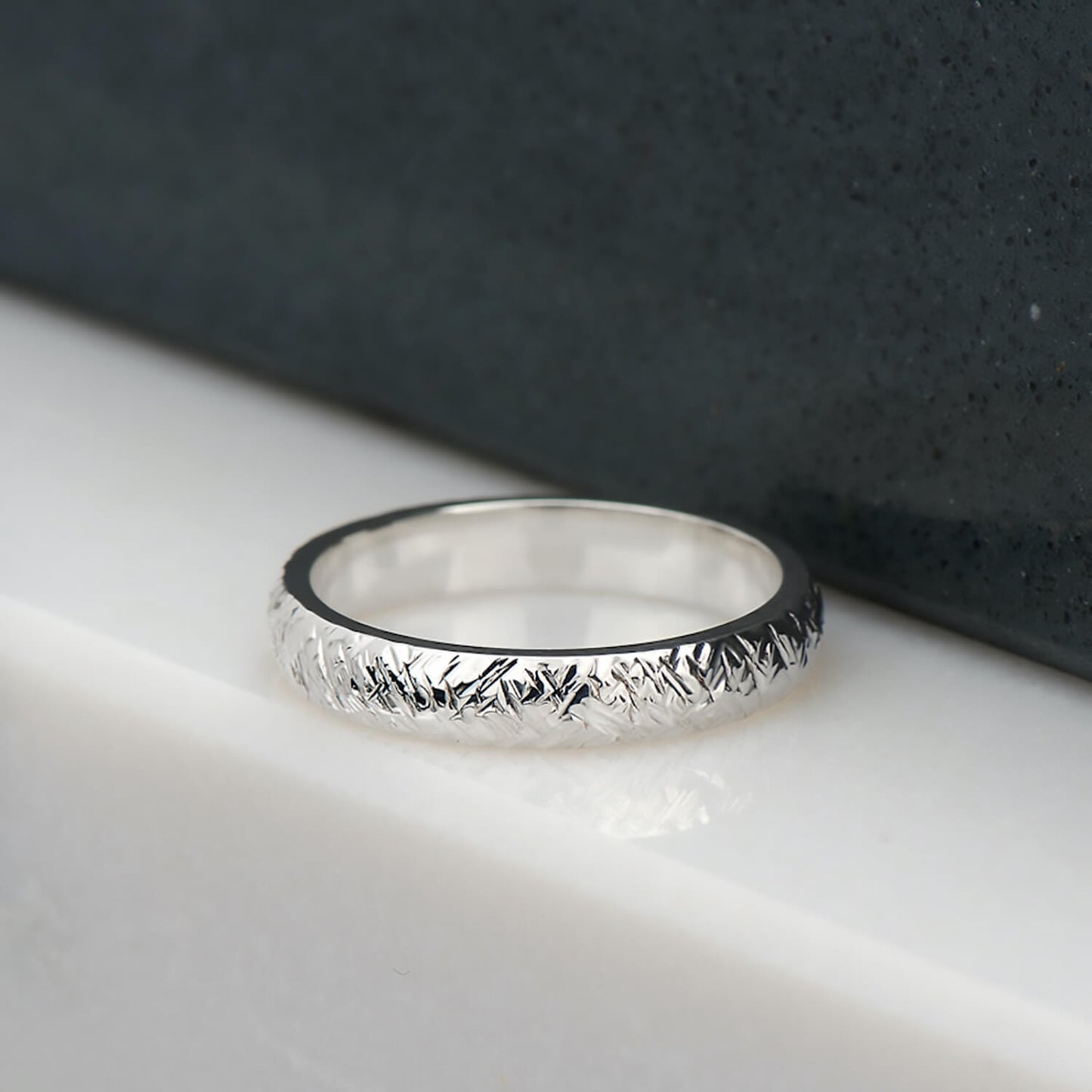 Cross Hatched Ring in White Gold