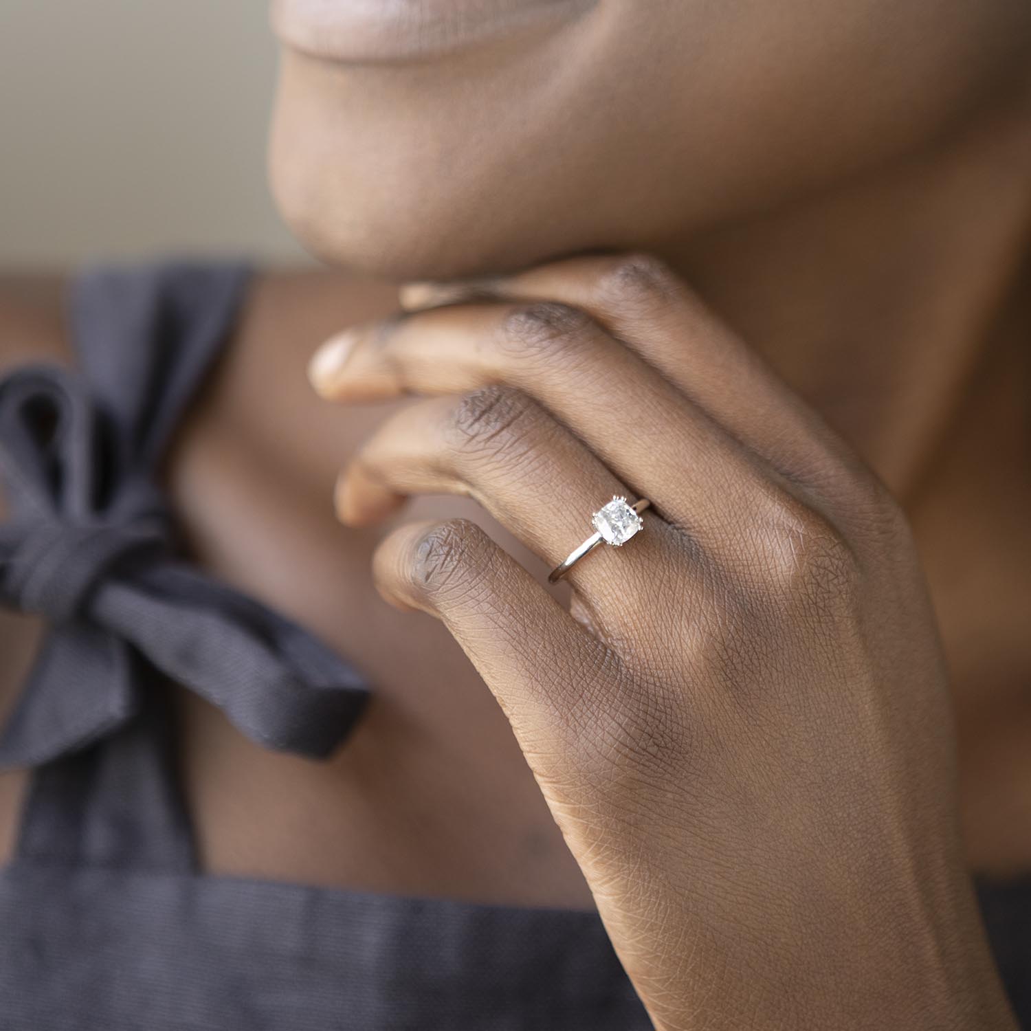 Cushion Cut Solitaire in White Gold