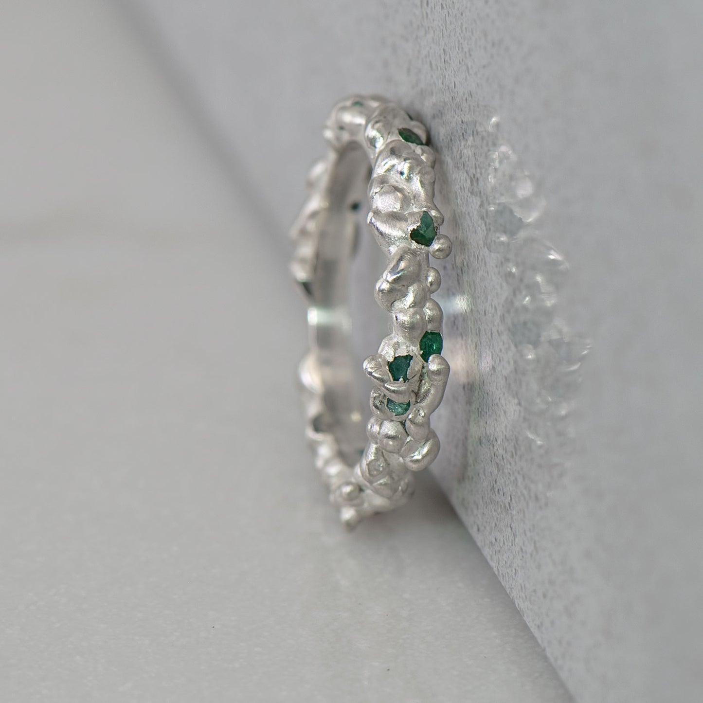 Emerald Globular Kimberlite Ring in Sterling Silver