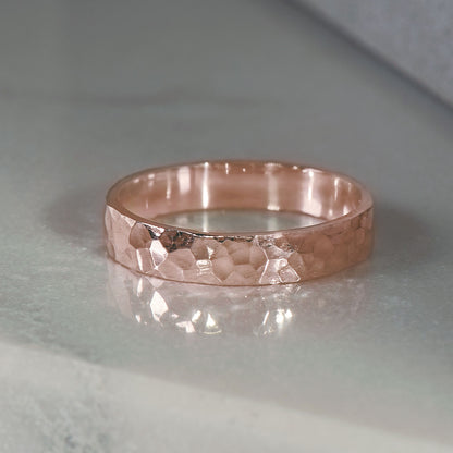 Hammer Finished Band Ring in Rose Gold