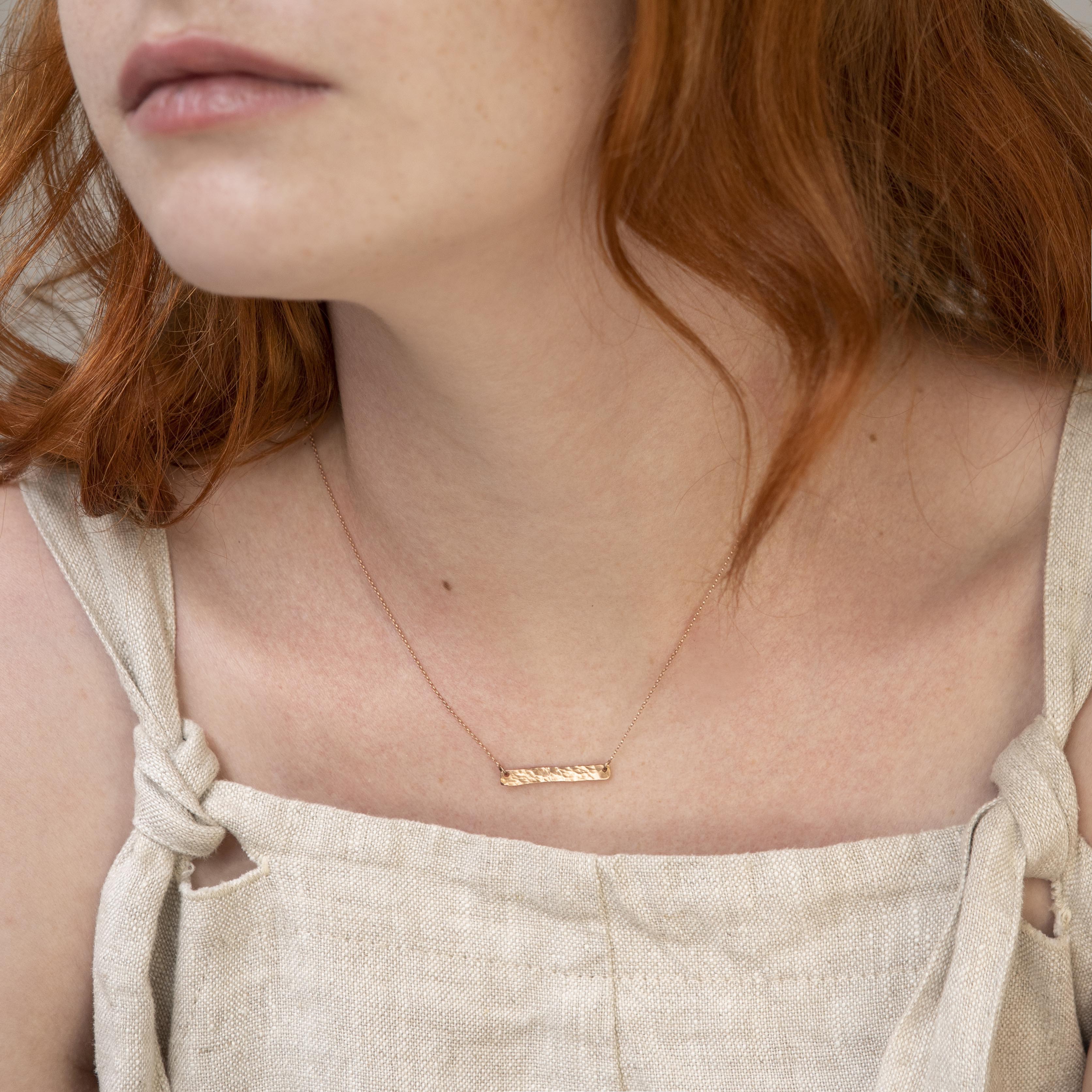 Hammer Finished Bar Necklace in Rose Gold